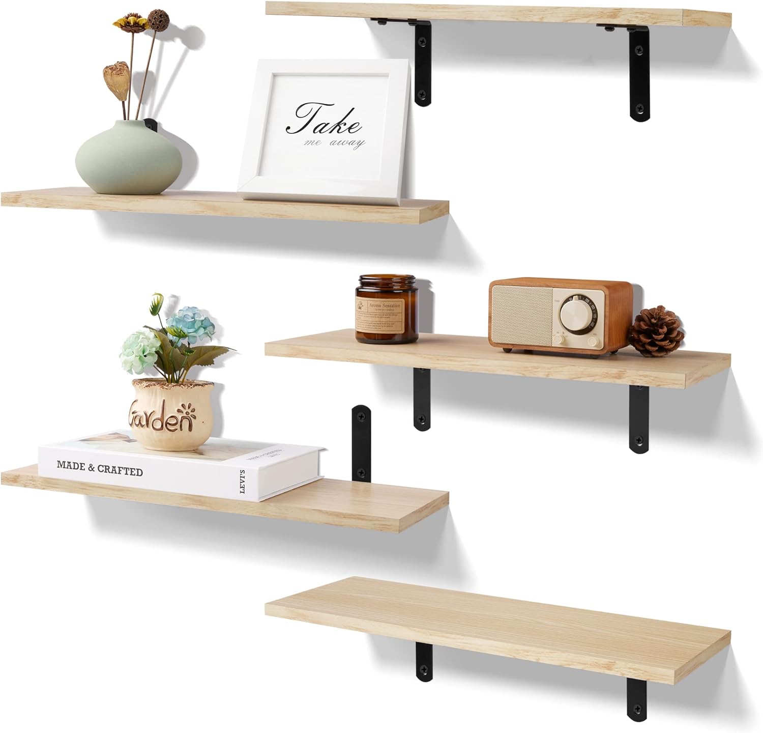Floating Shelves for Wall Decor Storage, Dark Brown Wall Mounted Shelves, Sturdy Small Wood Shelves Hanging for Bedroom, Living Room, Bathroom, Kitchen, Corner, Book Shelves, Storage Shelves -Set of 5 Floating Shelves for Wall Decor Storage, Dark Brown Wall Mounted Shelves, Sturdy Small Wood Shelves Hanging for Bedroom, Living Room, Bathroom, Kitchen, Corner, Book Shelves, Storage Shelves -Set of 5